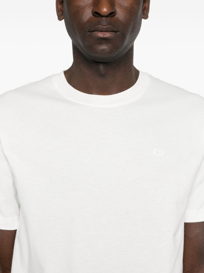 Etro Ribbed Crewneck T-Shirt With Tone-On-Tone Logo