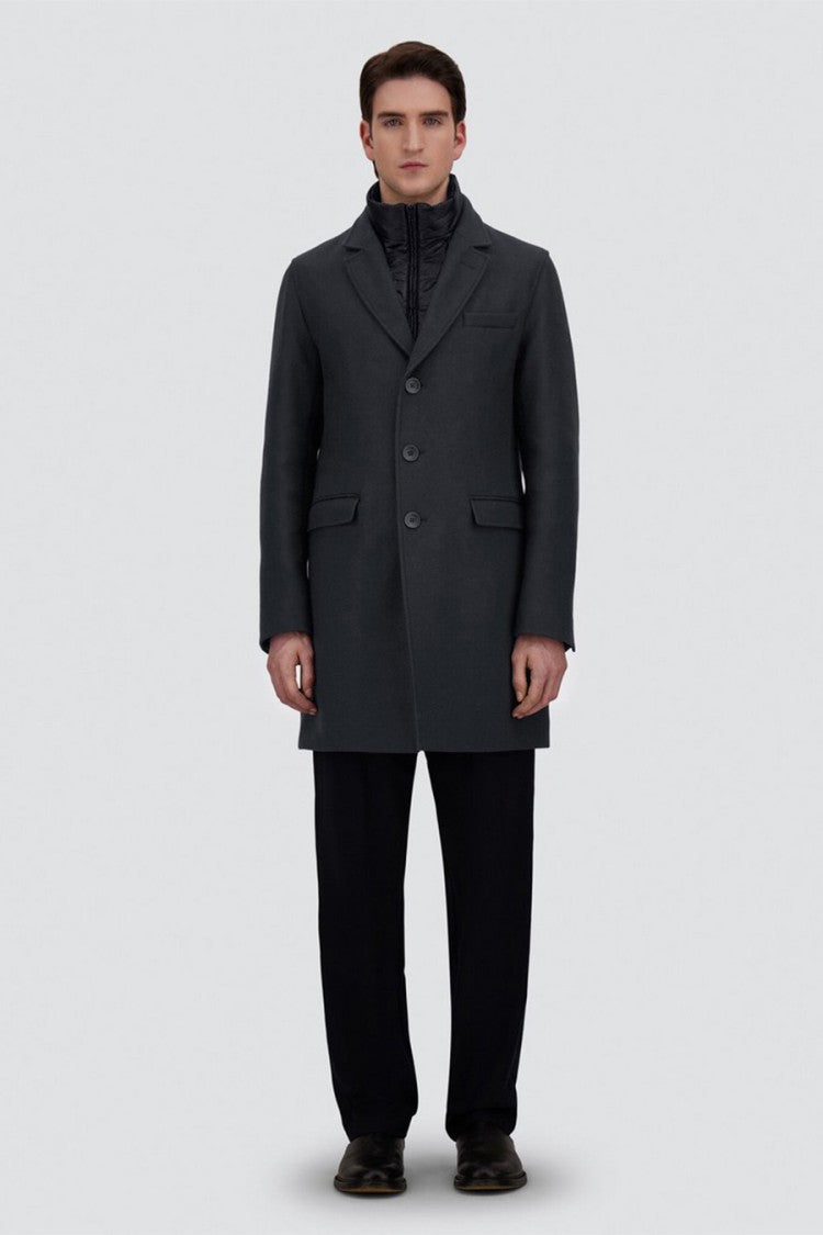 Herno Charcoal Single-Breasted Quilted Collar Wool Coat