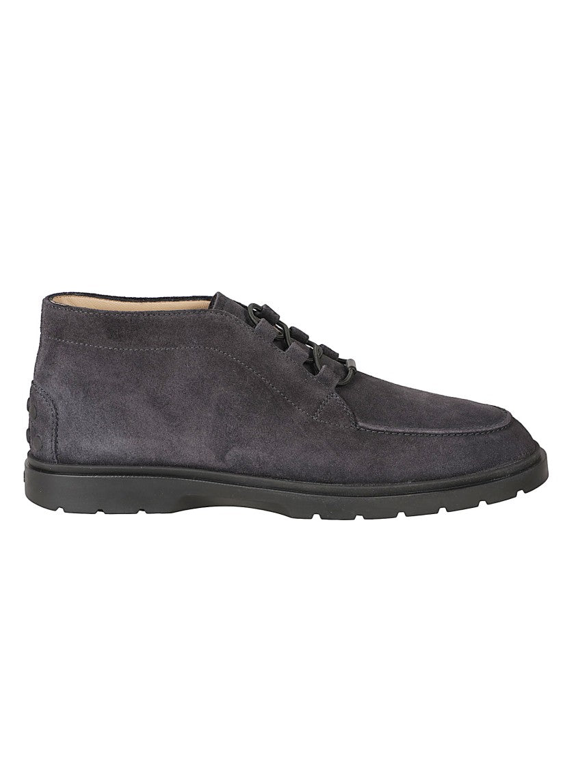 Tod's Lace-Up Grey Suede Shoes With Textured Rubber Sole