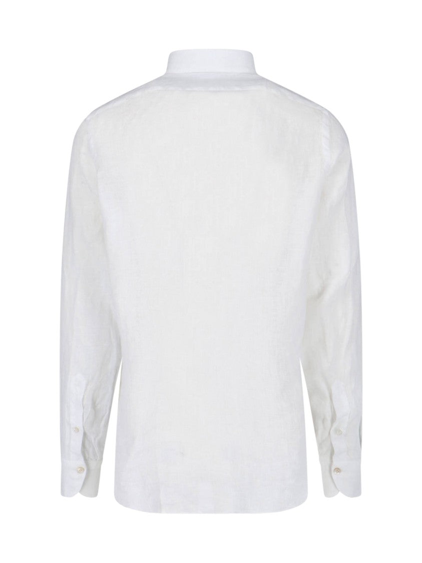 Finamore White Gaeta Traditional Collar Linen Shirt