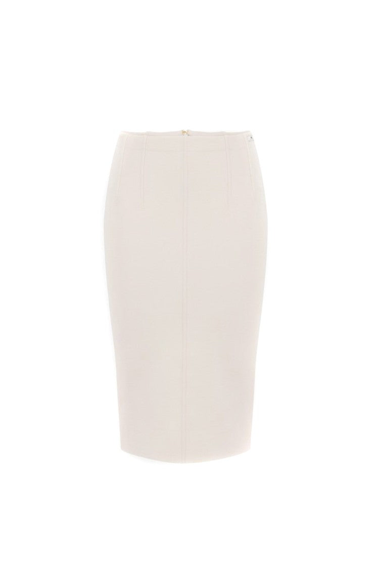 Elisabetta Franchi Milk Ribbed Wool-Blend Pencil Slit Midi Skirt