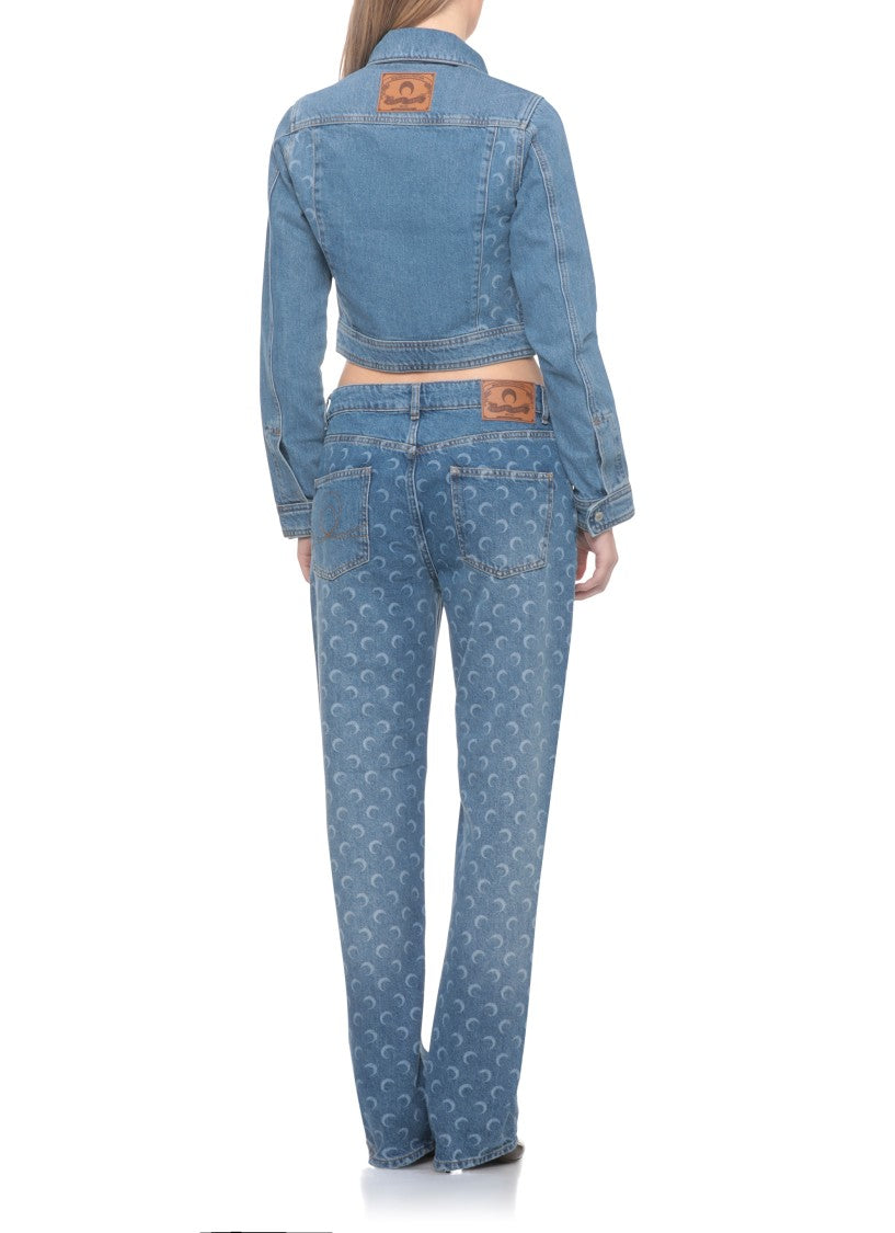Marine Serre Light Blue Moon Pattern Denim Jacket