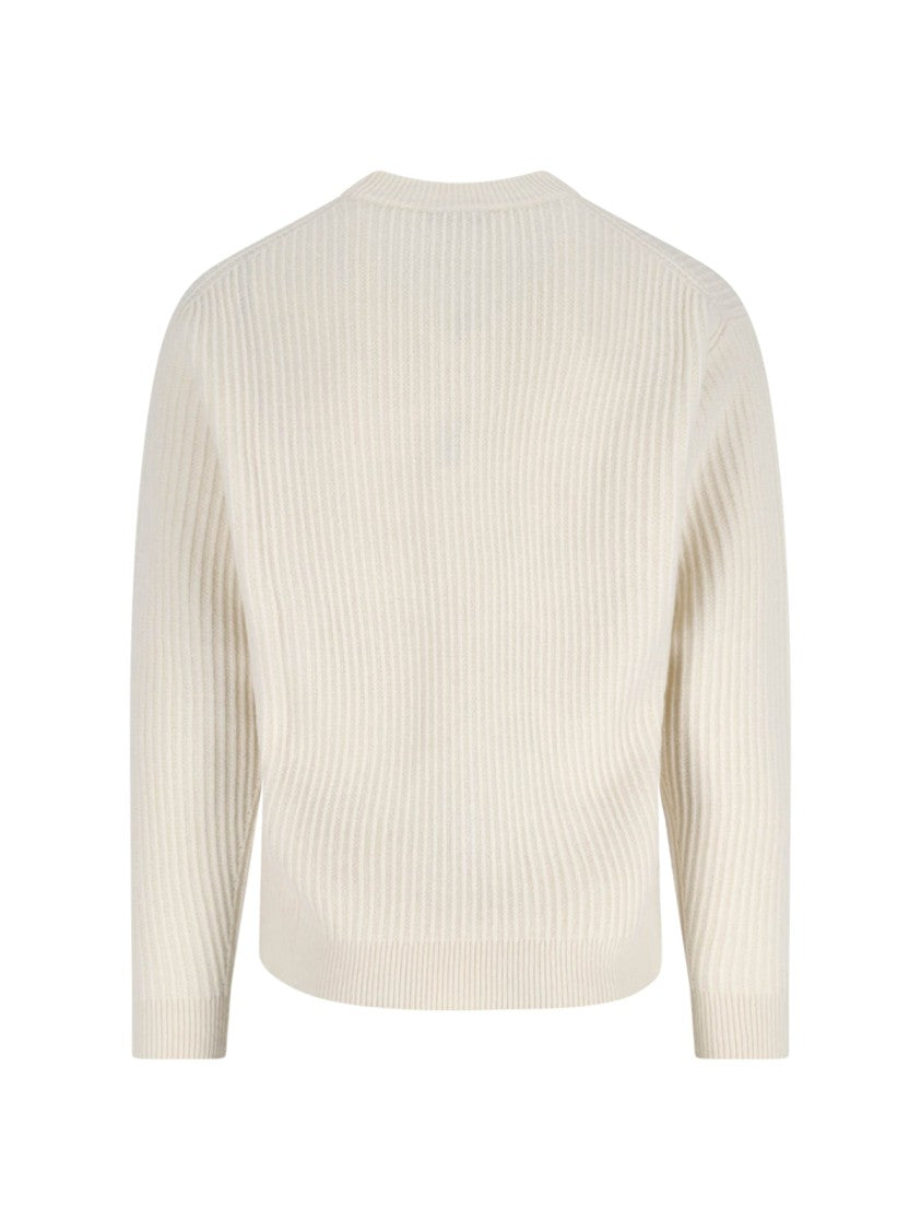 Maison Kitsuné Classic Round Neck White Sweater With Soft Texture