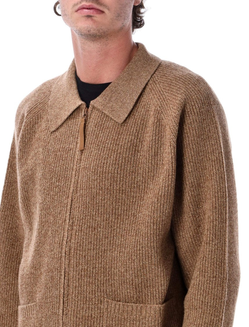 Universal Works Eco Wool Zip Cardigan With Raglan Sleeves And Structured Collar