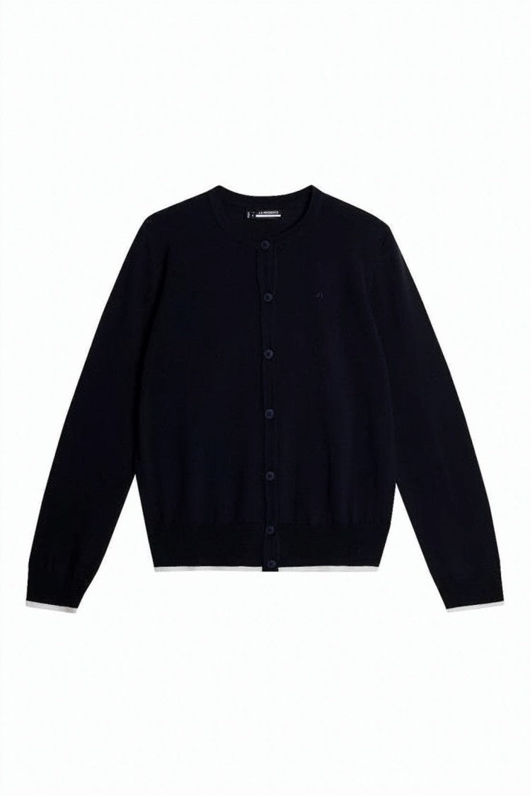 J Lindeberg Fitted Black Merino Wool Cardigan