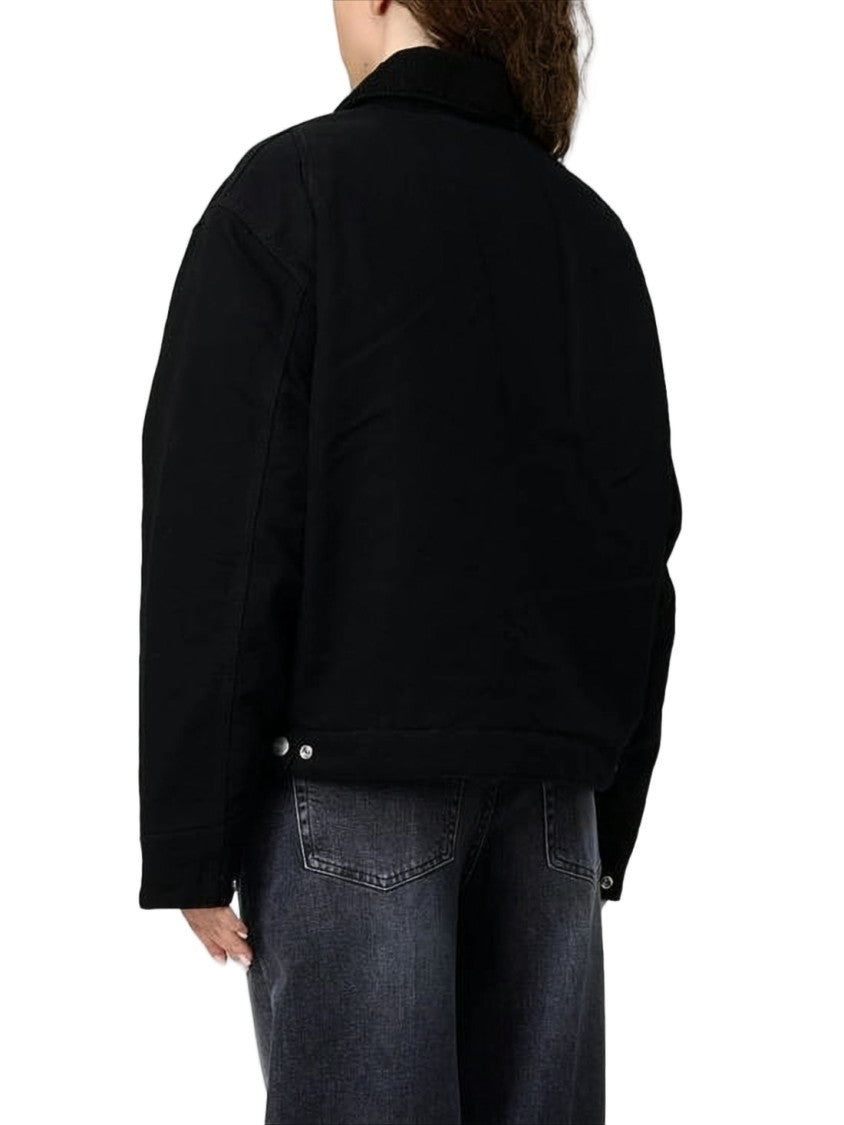 Carhartt Wip Boxy Cropped Black Jacket With Classic Collar And Logo Patch