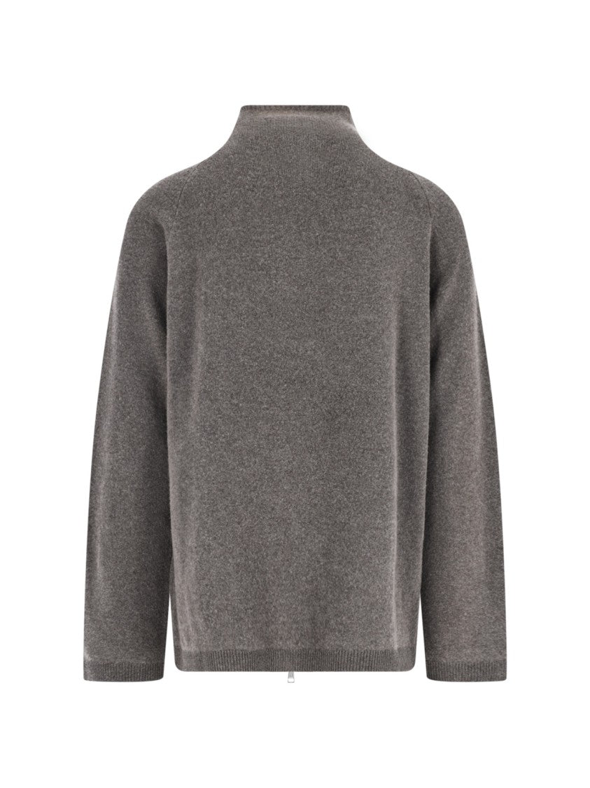 Our Legacy Brown Line High Collar Relaxed Fit Wool Zip-Through Knit