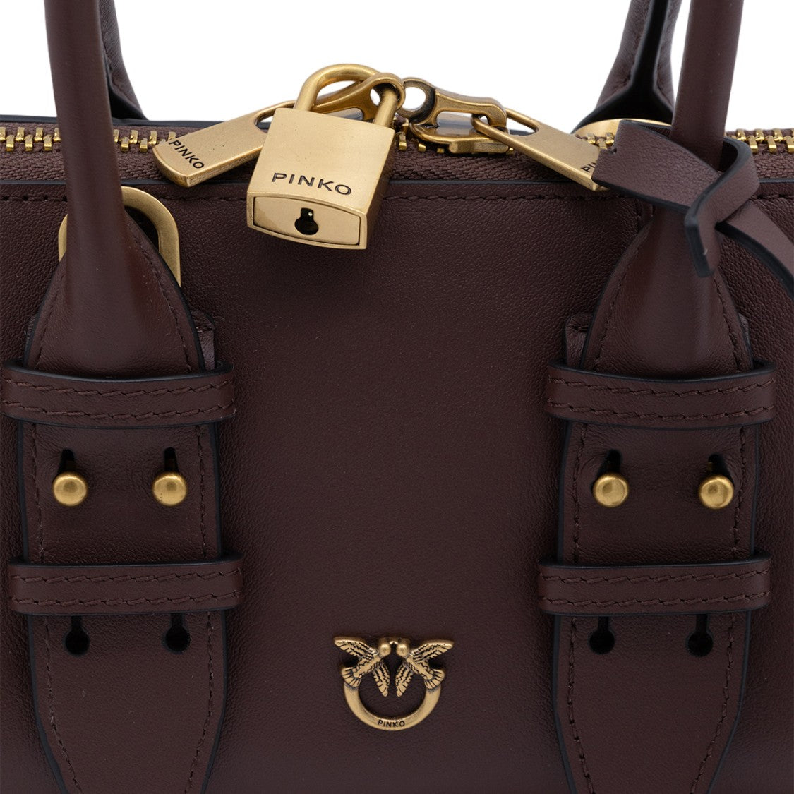 Pinko Sleek Elongated Brown Leather Handbag With Gold-Tone Accents