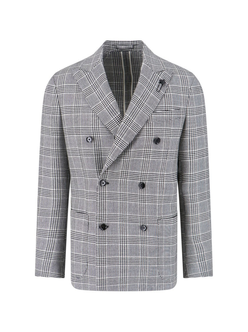 Lardini Double-Breasted Blazer – Grey Check