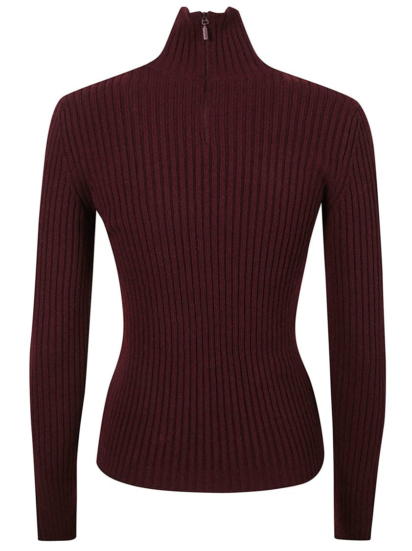 Max Mara Fitted Ribbed Knit Turtleneck Sweater With Custom Zipper