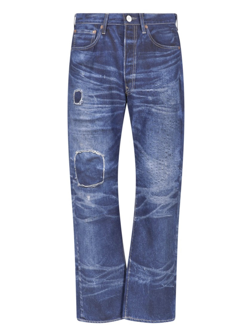 Junya Watanabe Blue Patchwork Distressed Straight Leg Jeans