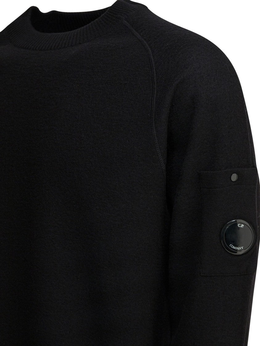 C.P. Company Black Knitwear With Distinctive Lens Patch And Ribbed Accents