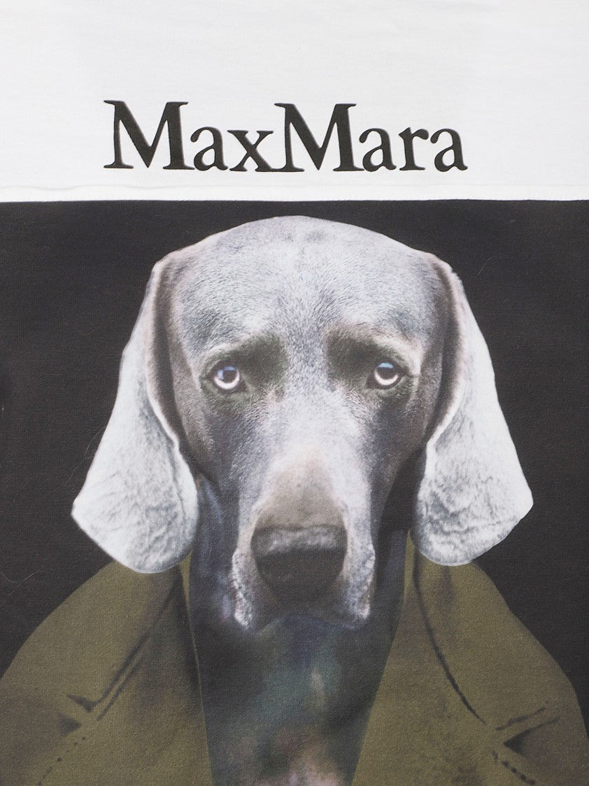 Max Mara White Short-Sleeved T-Shirt With Graphic Dog Print