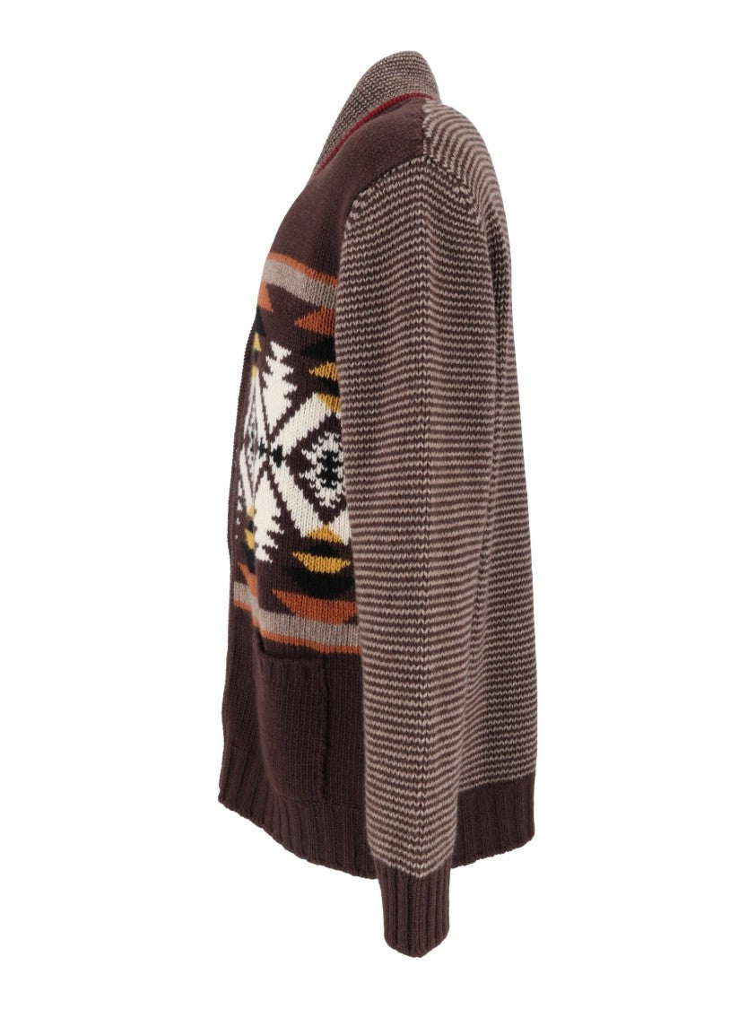 Fay Cardigan Jacquard Desert Code Arc Jacquard Cardigan