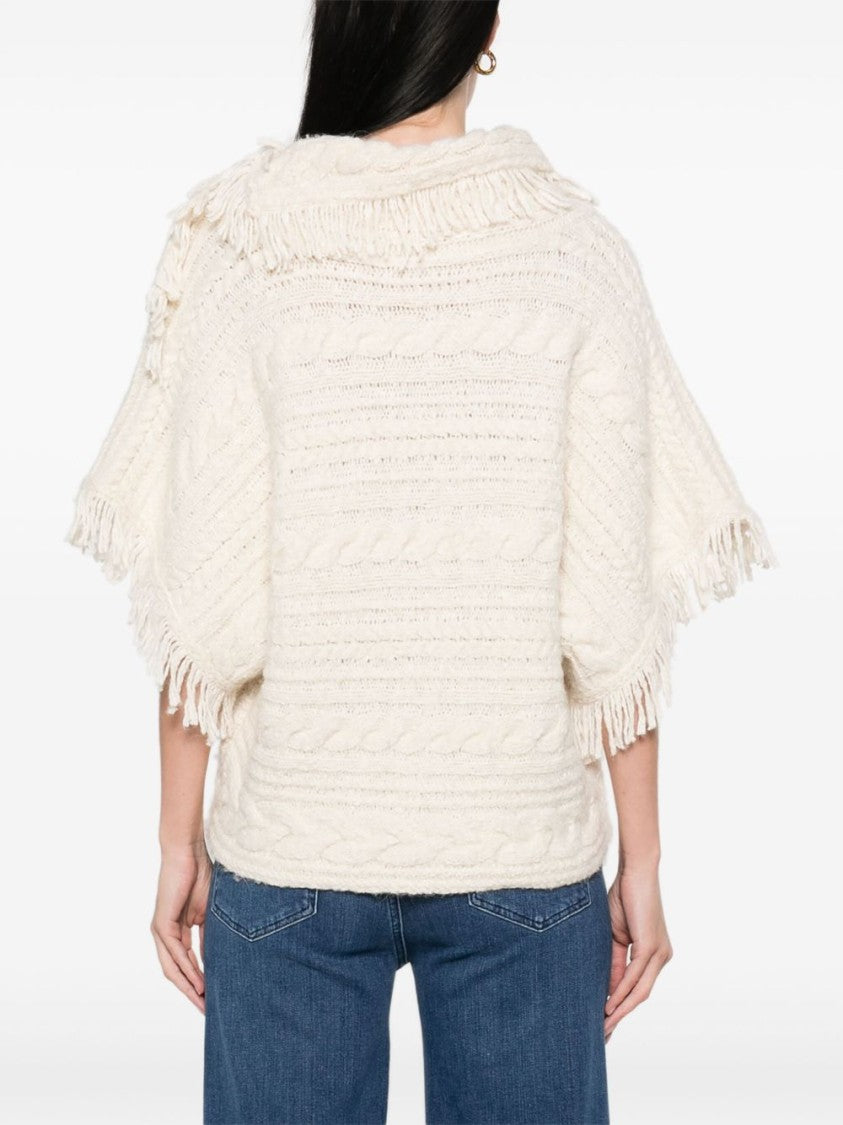 Isabel Marant Étoile Textured Beige Knit Sweater With Fringe