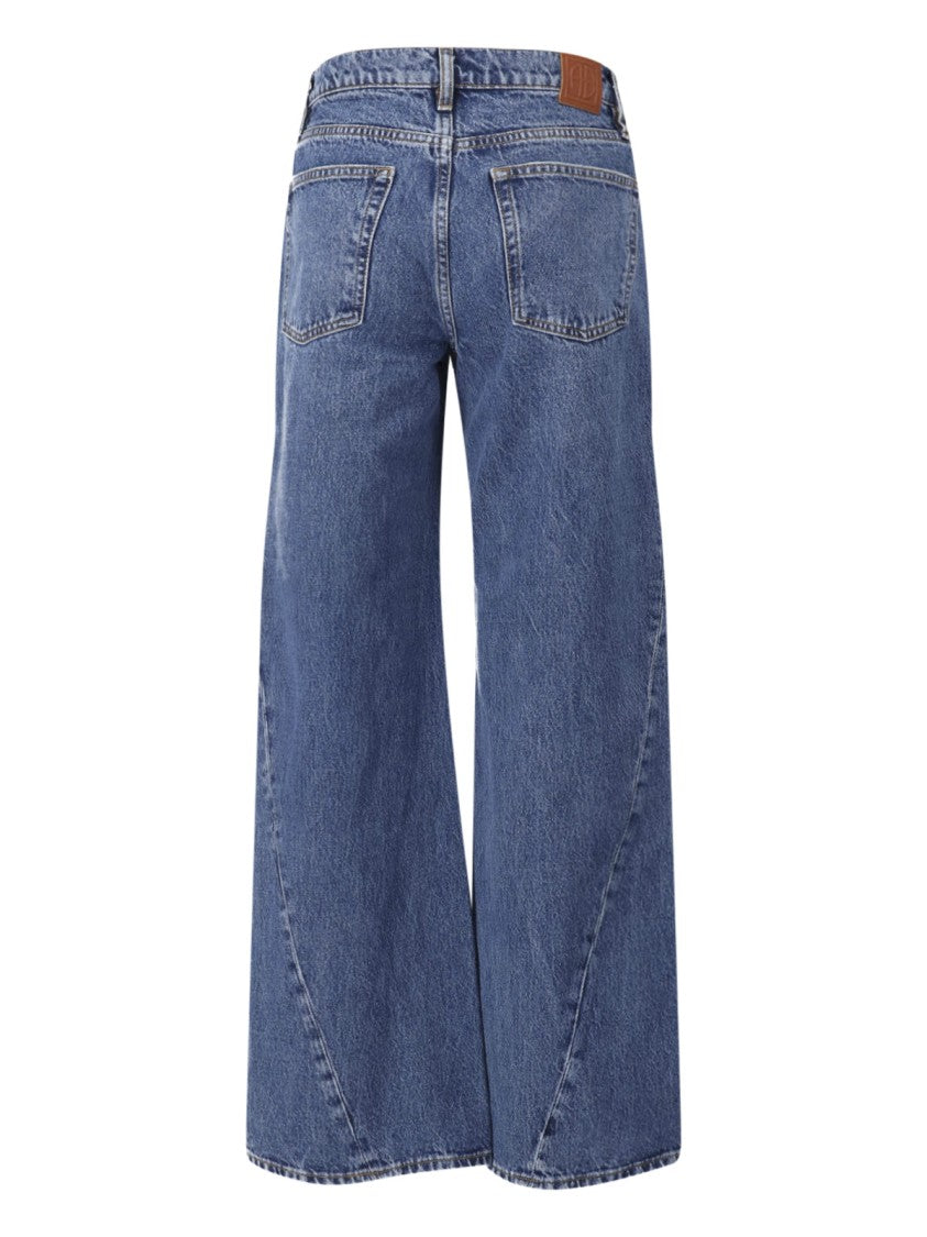 Anine Bing High-Waisted Wide-Leg Denim Jeans With Asymmetrical Stitching