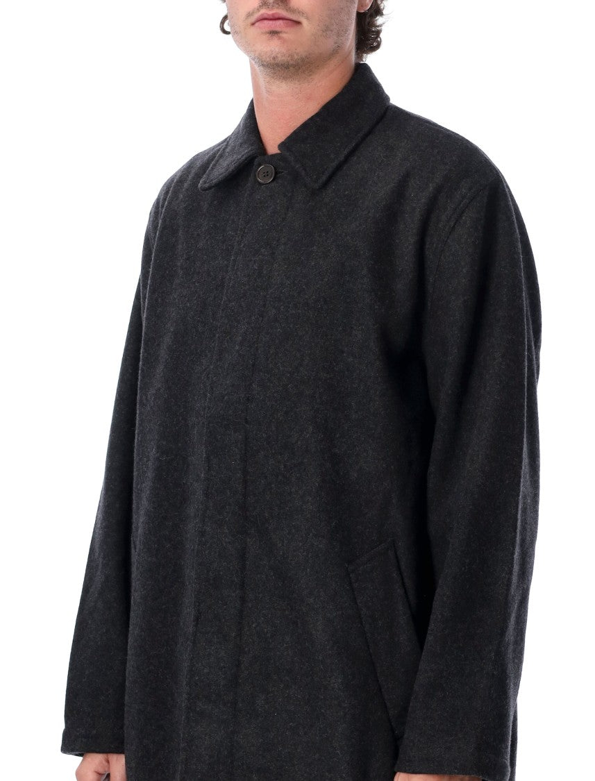 Universal Works Mowbray Mac Coat With Concealed Button Closure And Minimalist Design