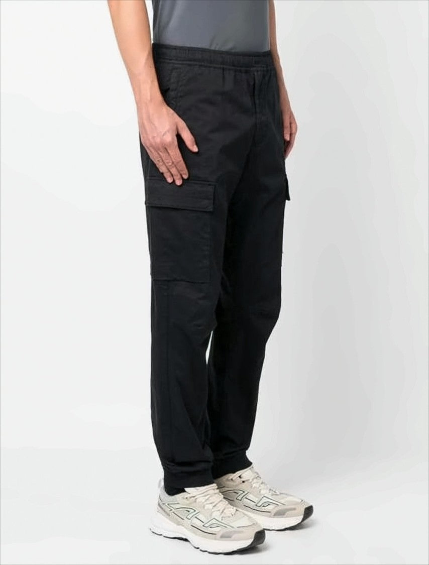 Stone Island Straight Black Pants With Elastic Waistbandpockets