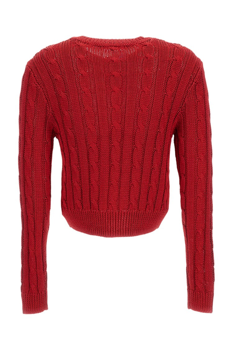 Ralph Lauren Collection Red Silk Crew Neck Cardigan