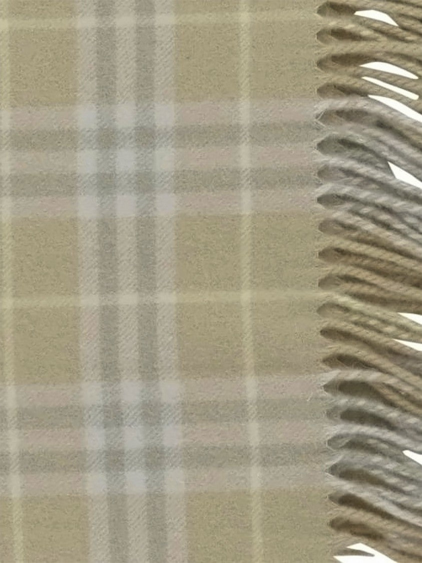 Burberry Check Pattern Cashmere Scarf With Fringed Edges