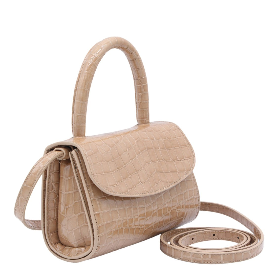 By Far Glossy Crocodile-Embossed Handbag