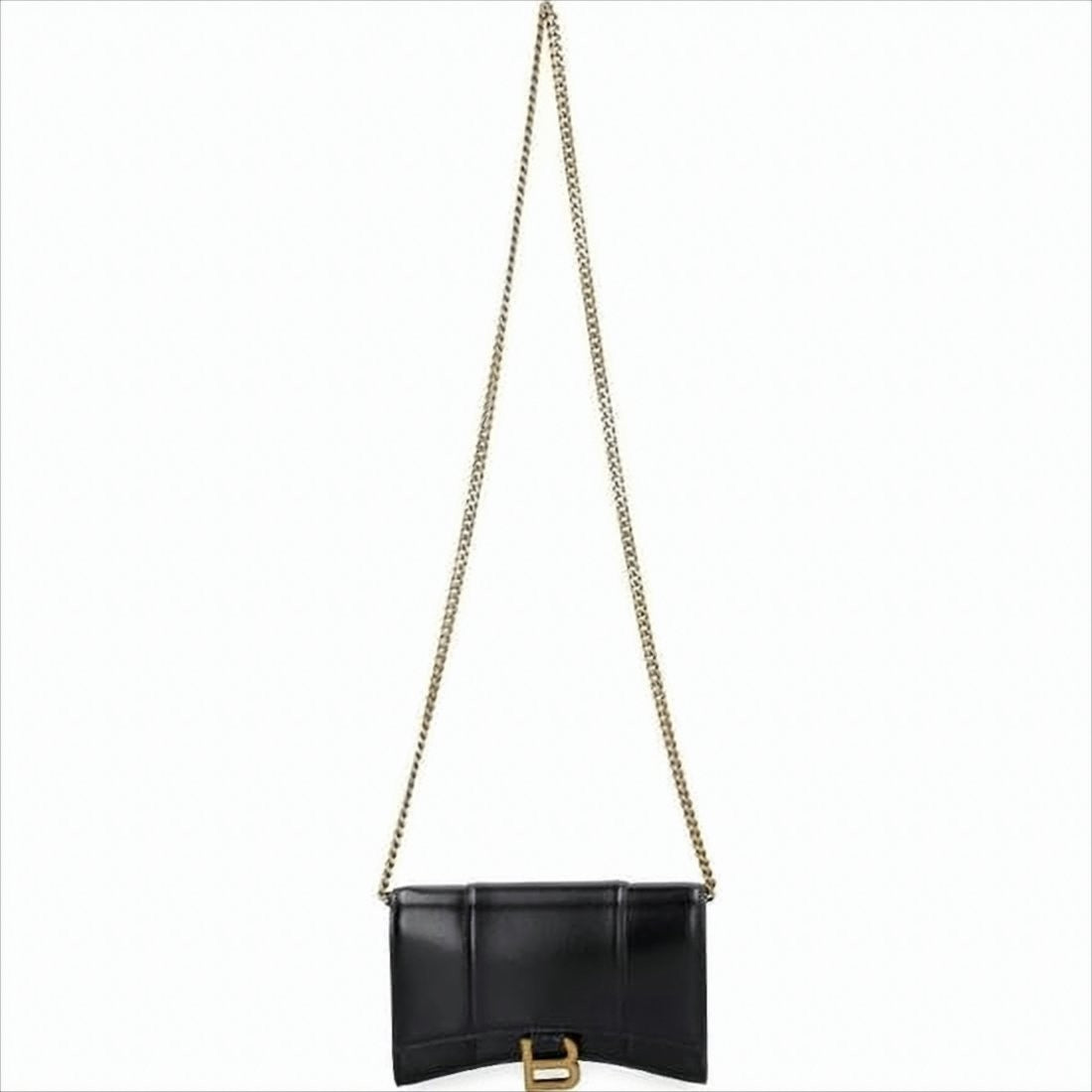 Balenciaga Structured Black Leather Crossbody Bag With Gold Clasp