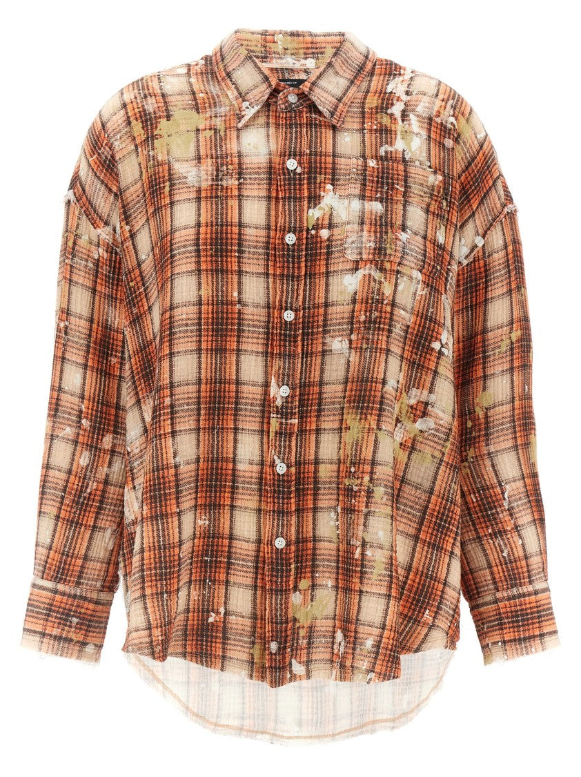 R13 Plaid Motif Shirt With Crinkled Texture