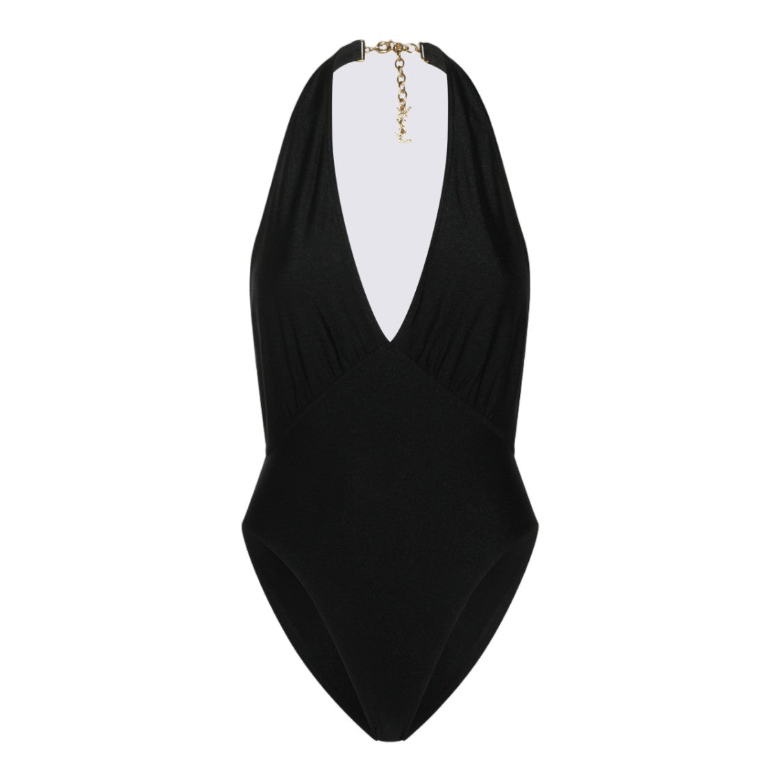 Saint Laurent V-Neck Halter One-Piece Swimsuit With Gold Chain Clasp