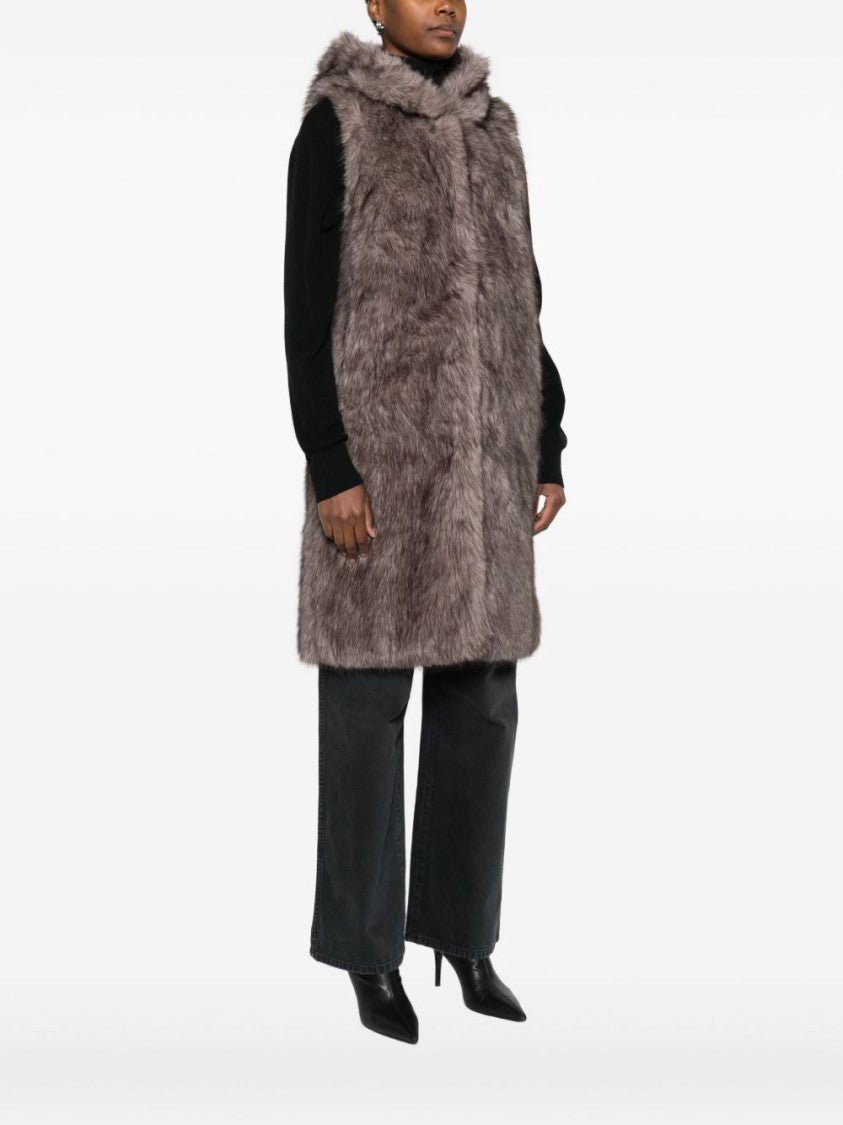 Betta Corradi Hooded Sleeveless Coat In Plush Faux Fur