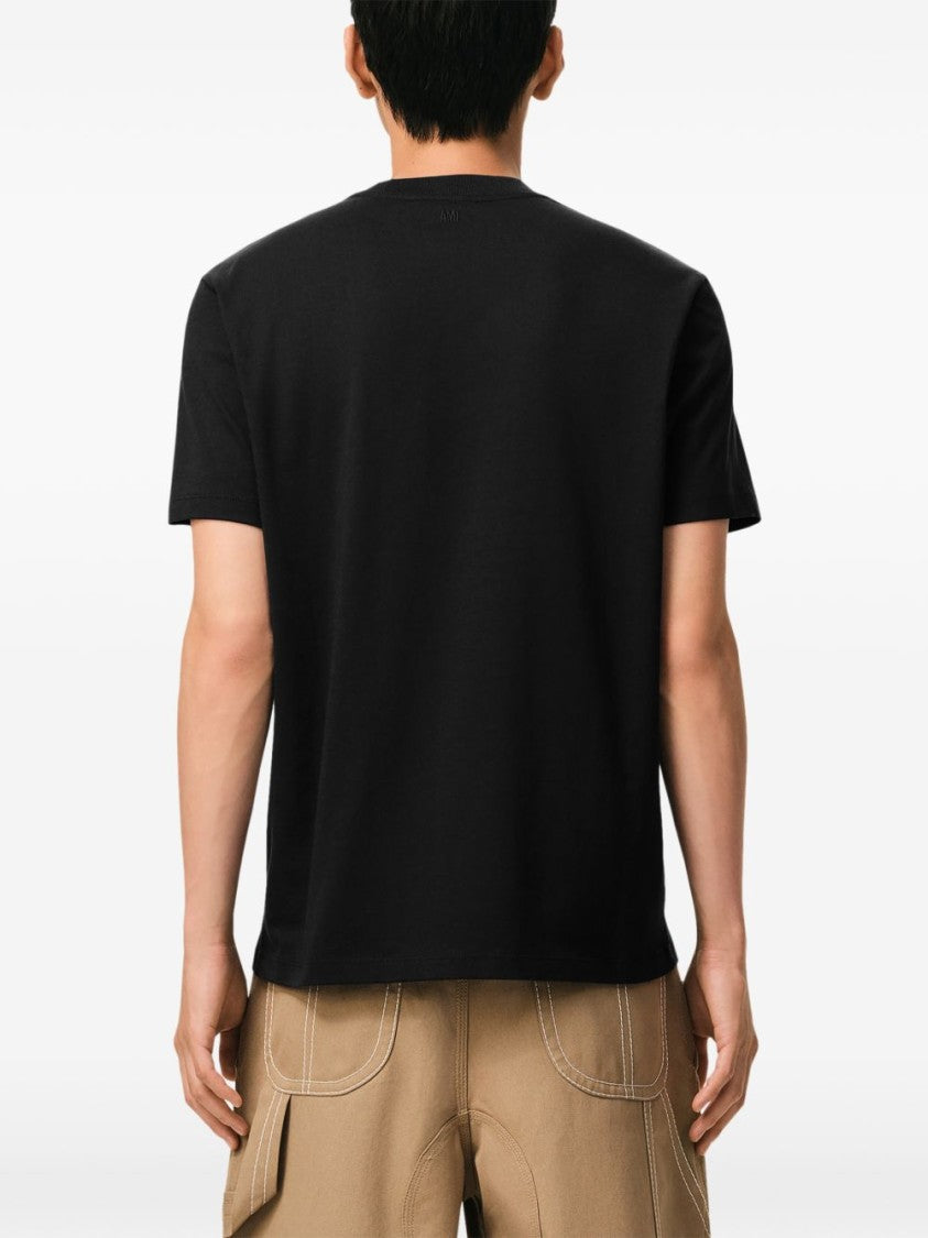 Ami Paris Embroidered Logo Black Crew Neck T-Shirt