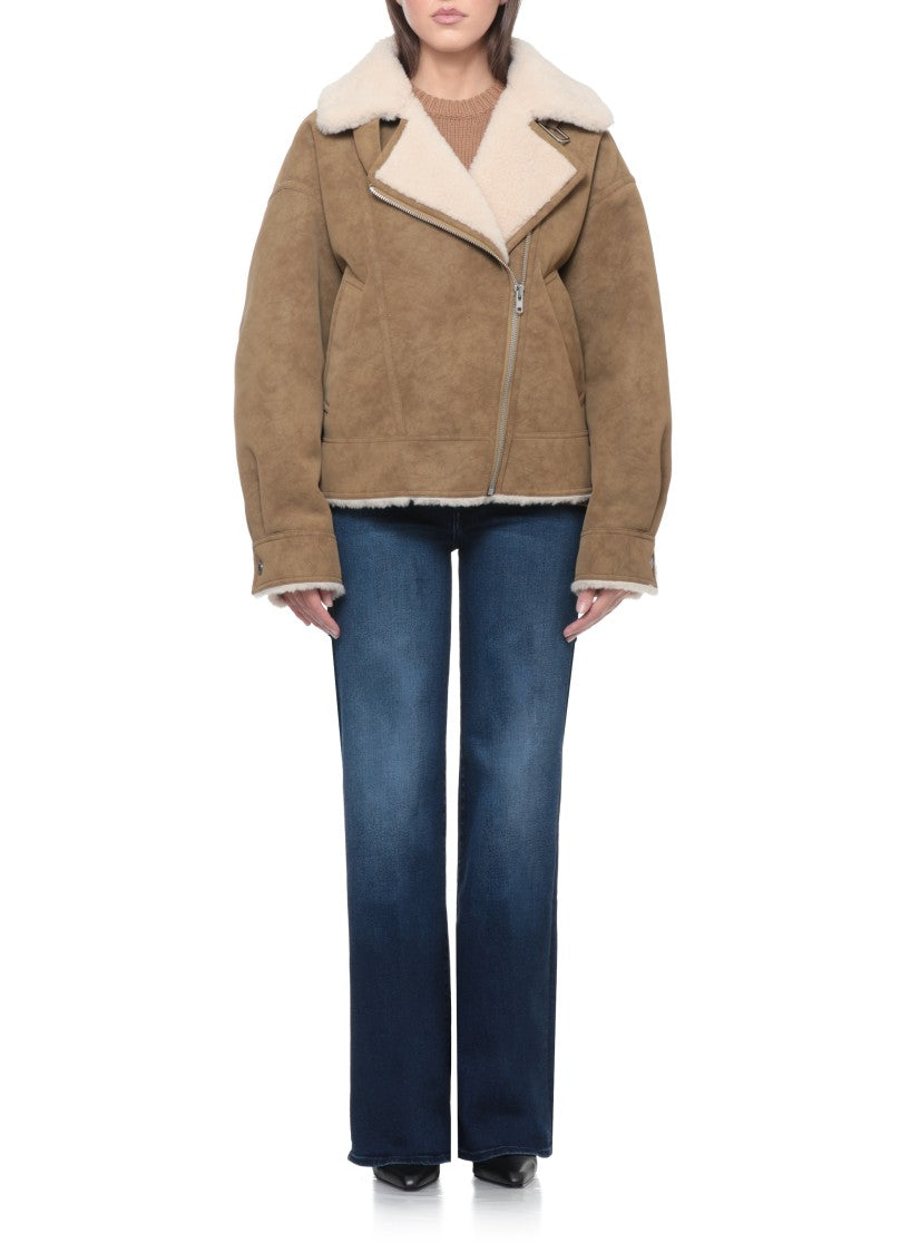 Stand Studio Asymmetrical Zip Brown Jacket With Plush Faux Fur Collar