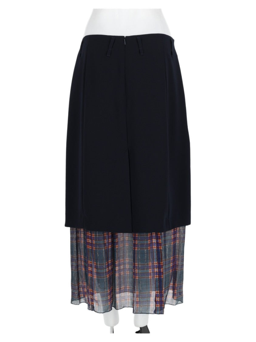 Dries Van Noten Blue Layered Sheer Plaid Underlayer Midi Skirt