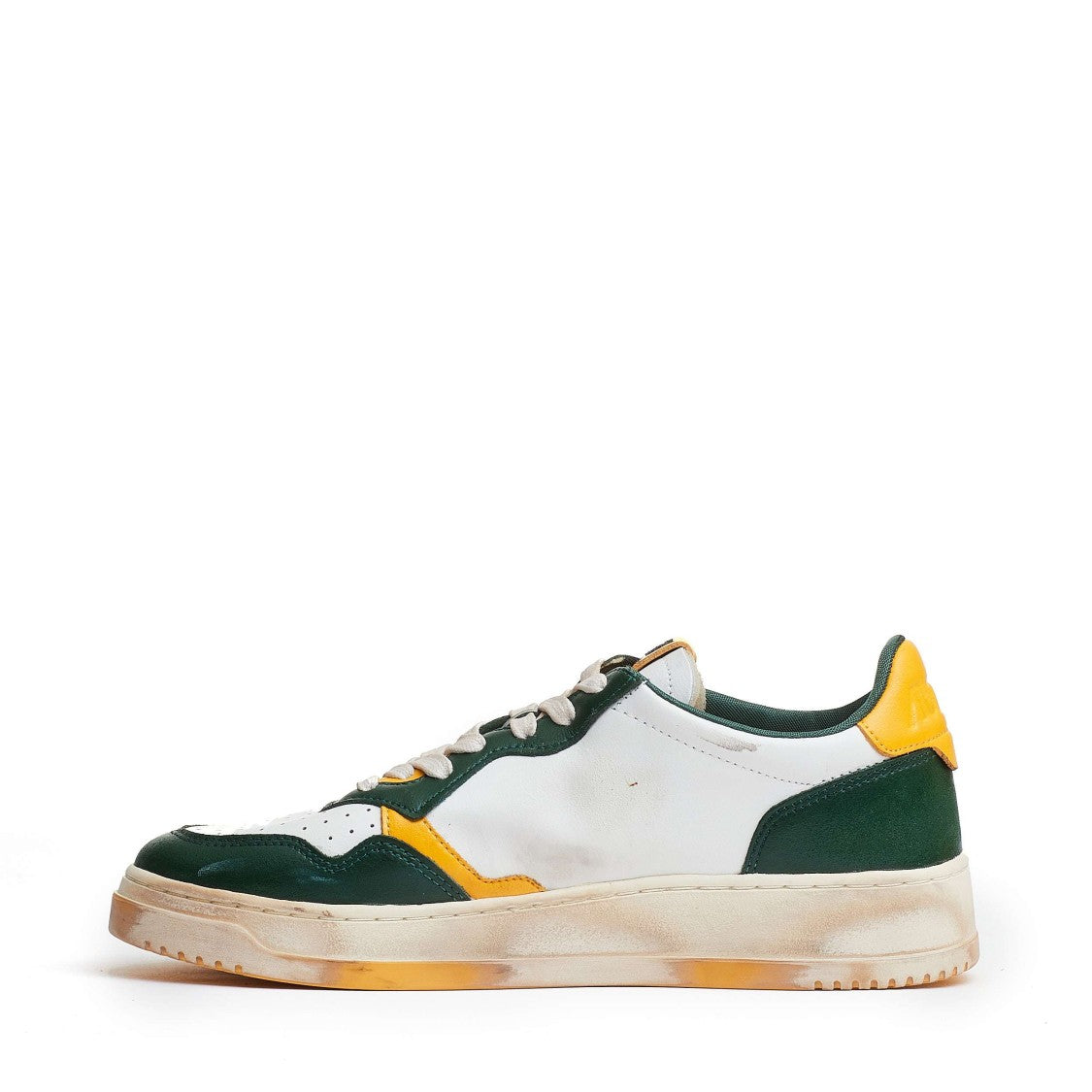 Autry White/Green/Yellow Medalist Low Super Vintage Leather Sneakers