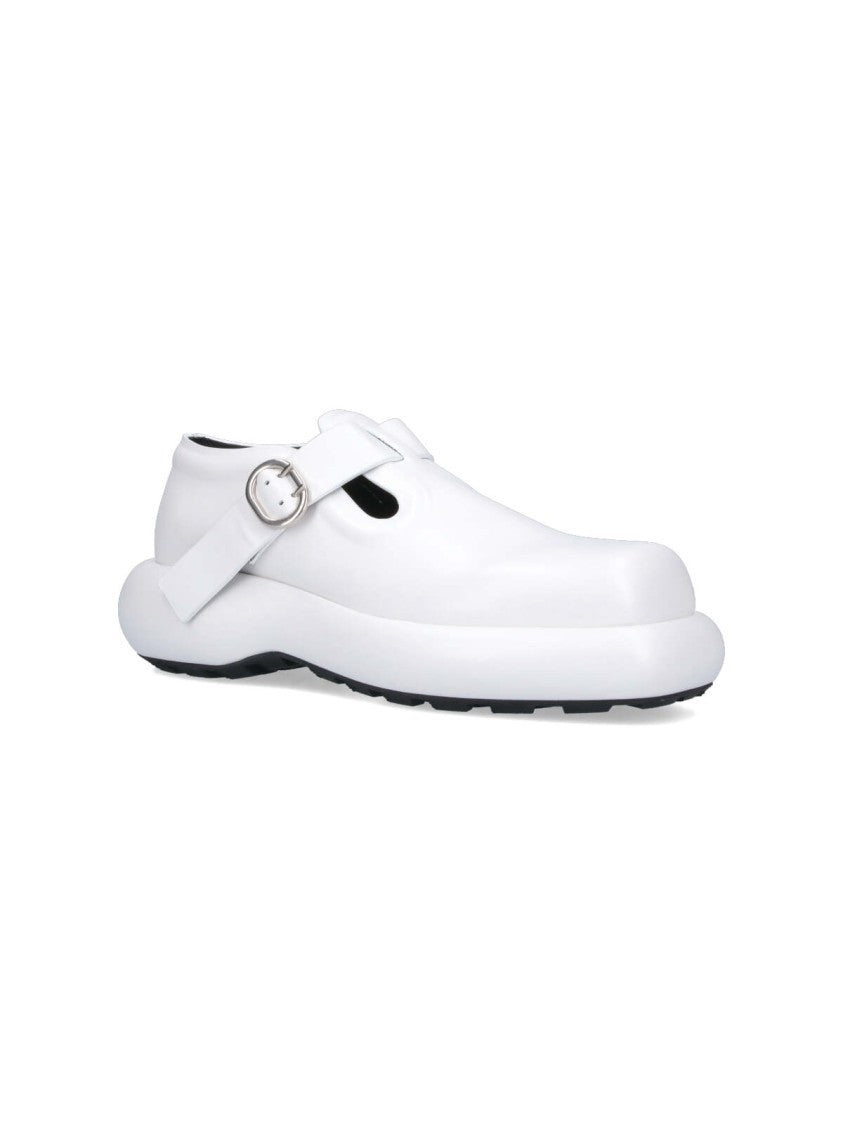 Jil Sander White Leather Buckle Detail Loafers