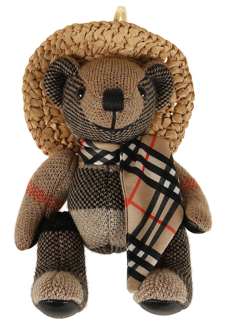 Burberry Ls Thomas Highgrove Bear Wool Check Raffia Hat Keyring