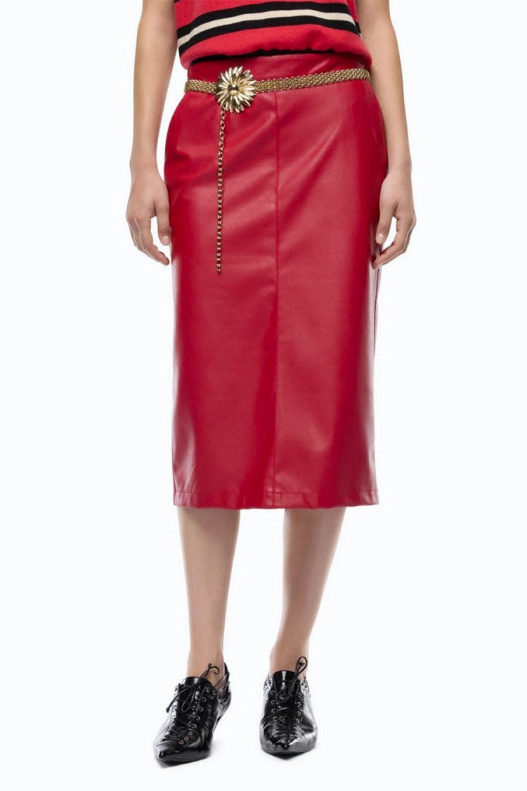 Pinko Red Polyester High-Shine Skirt