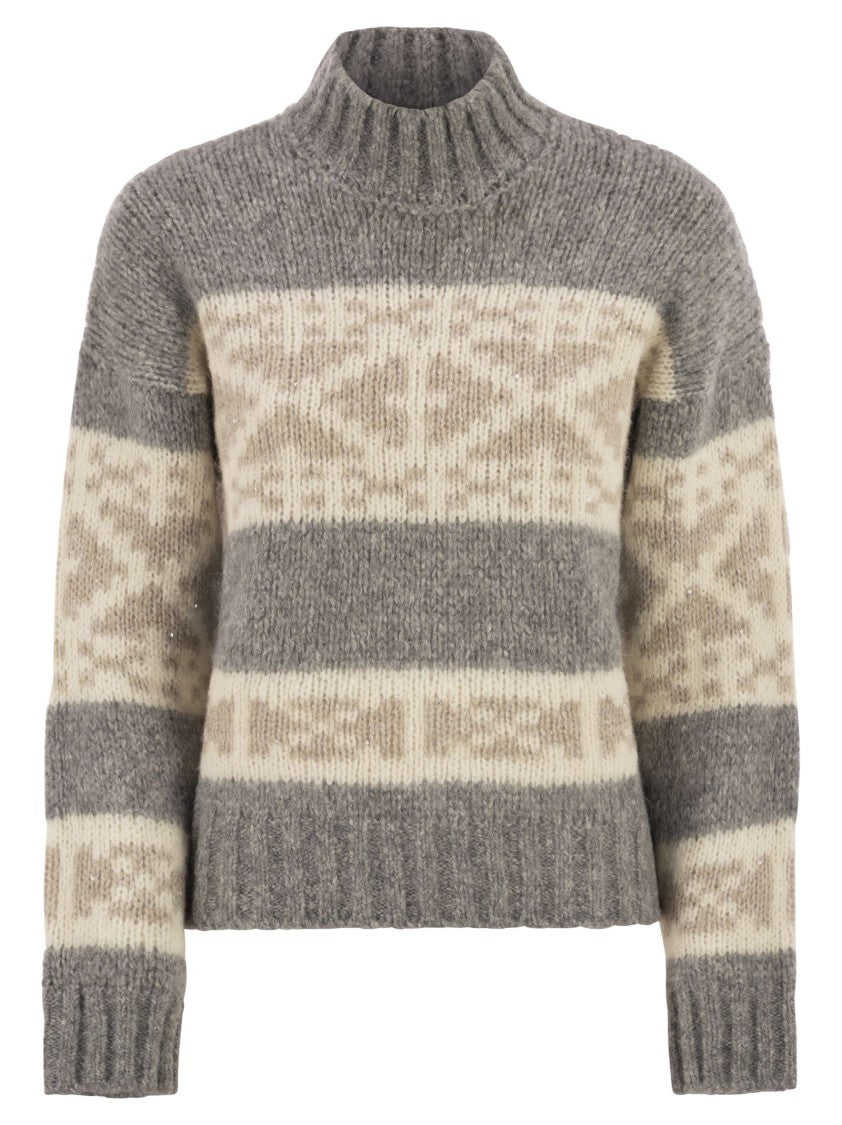 Peserico High-Neck Geometric Knit Jumper With Dropped Shoulders
