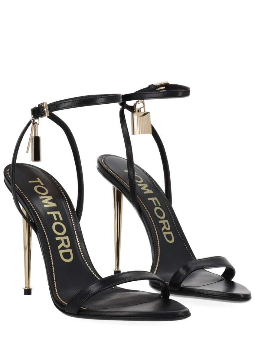Tom Ford Black Padlock Charm Metallic Stiletto Sandals