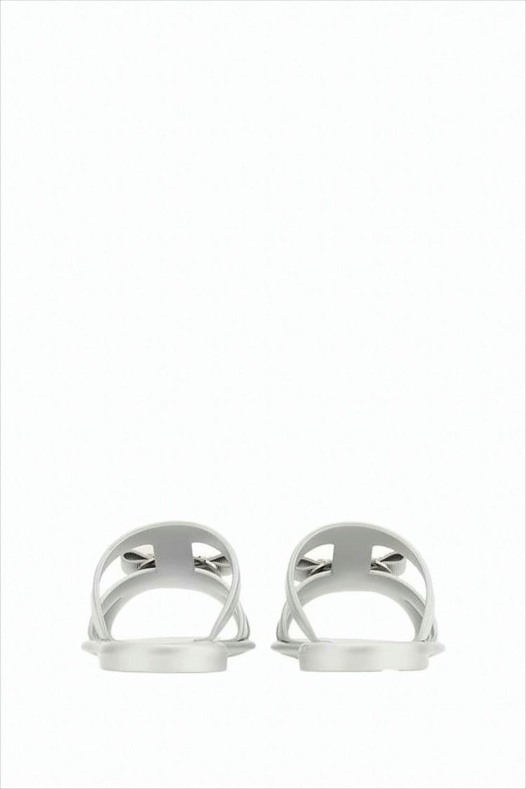 Salvatore Ferragamo Silver Slip-On Mules With Decorative Bow
