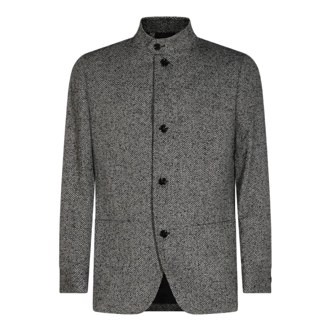 Lardini Textured Herringbone Jacket With Stand-Up Collar
