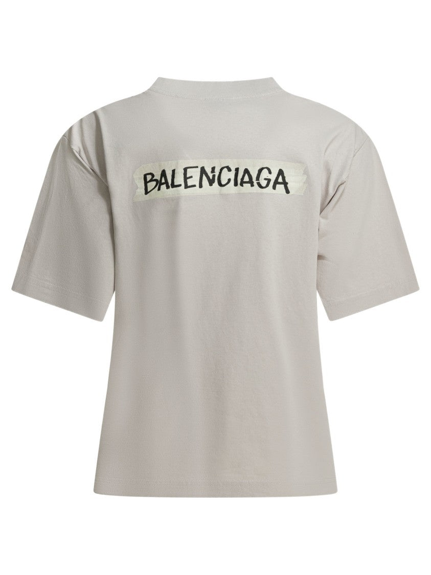 Balenciaga Masking Tape Motif T-Shirt With Ribbed Neckline