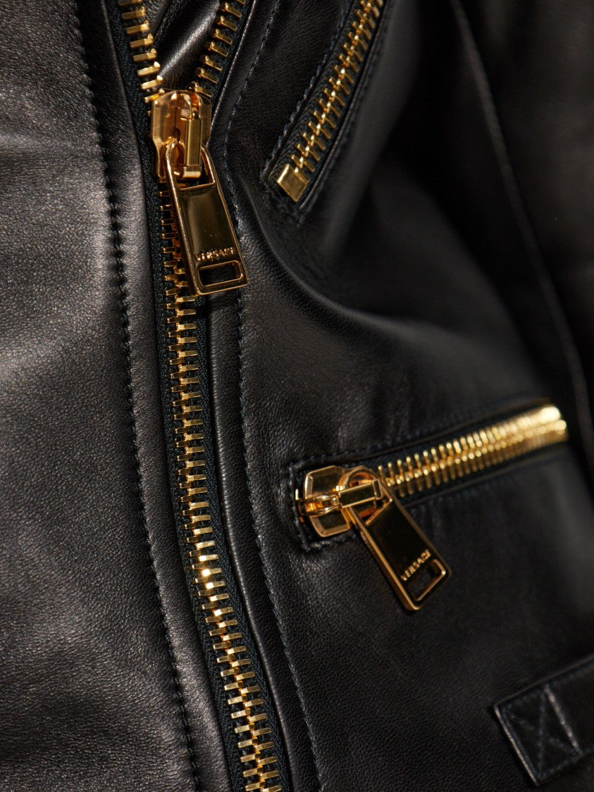 Versace Black Agnello Quilted Leather Biker Jacket