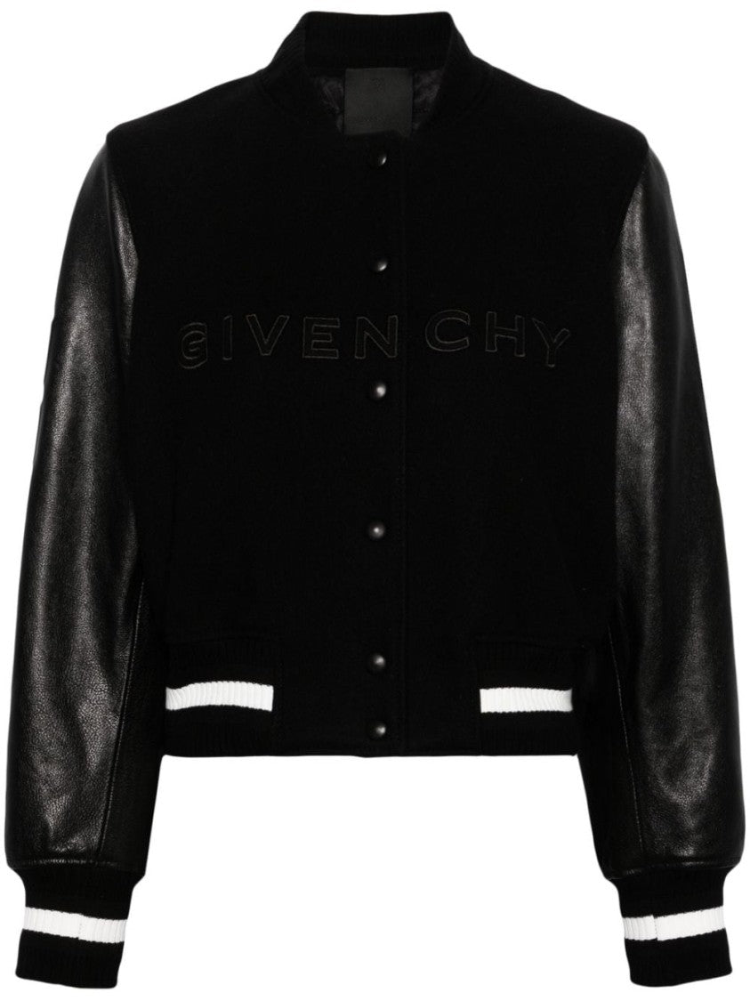 Givenchy Wool Blend Parka With Leather Sleeves And Iconic Branding