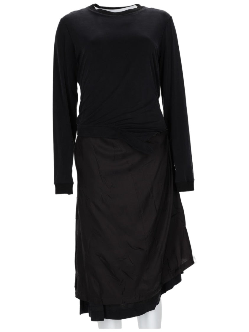 Maison Margiela Layered Black Midi Dress With Asymmetrical Skirt Overlay