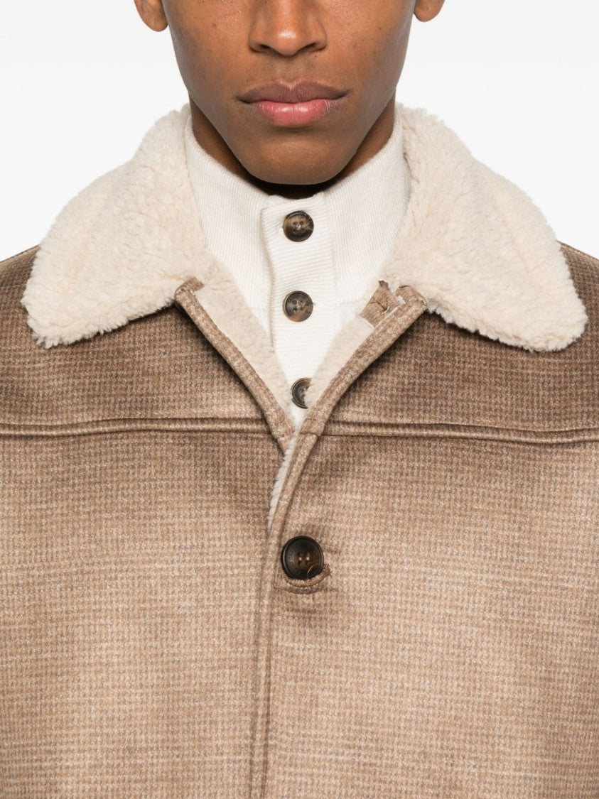 Mc2 Saint Barth Textured Brown Jacket With Contrasting Sherpa Collar