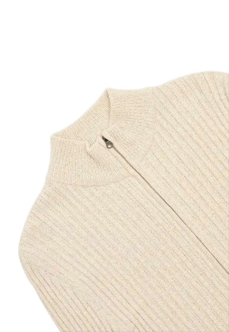Amomento Ribbed Knit Cardigan With High Neckline