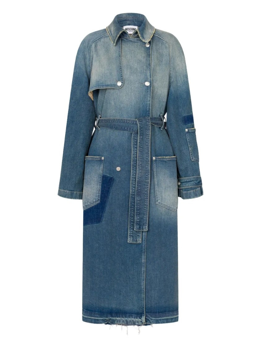 Moschino Mid-Length Denim Coat With Belted Waist