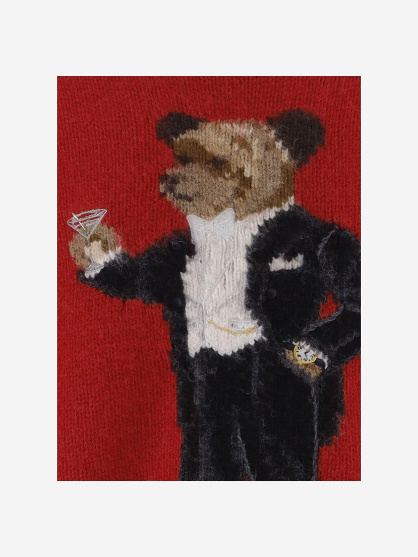 Polo Ralph Lauren Red Polo Bear Embroidered Wool Sweater