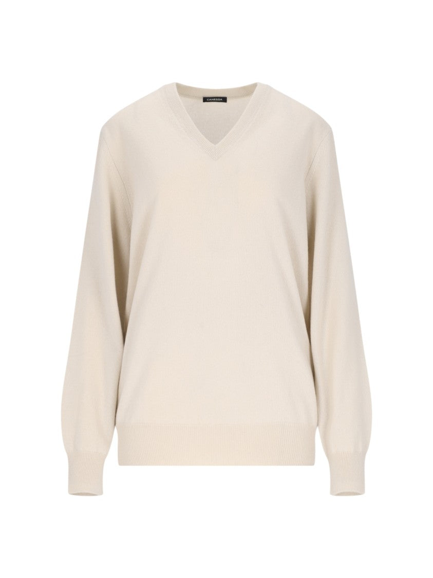 Canessa V-Neck Sweater In Cream Cashmere