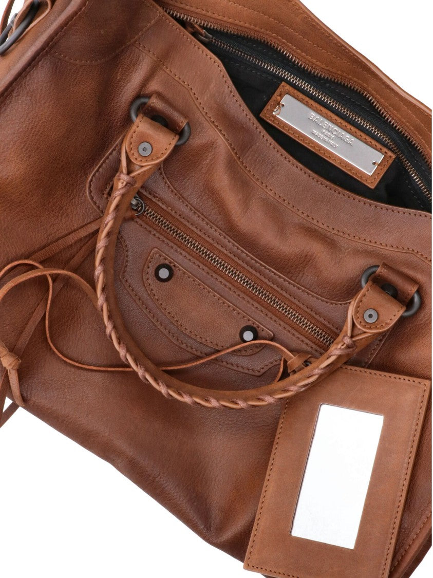 Balenciaga Medium Lamb Leather Shoulder Bag With Brass Accents